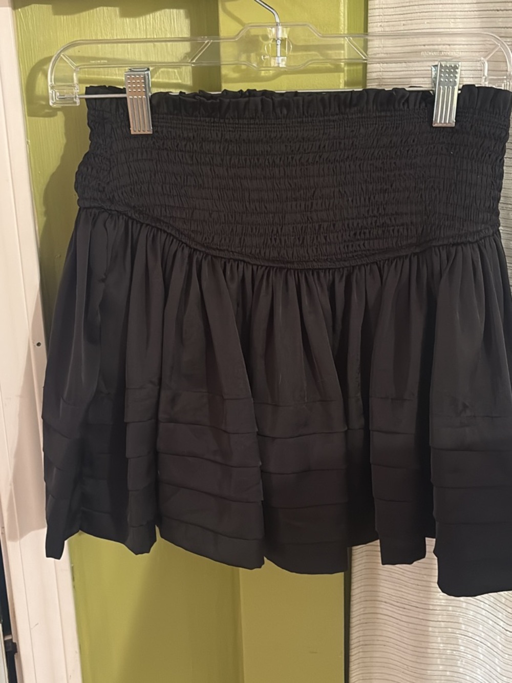Black Mustard Seed Smocked Tiered Mini Skirt